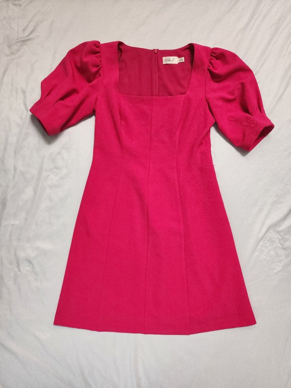 Eliza J Size 10 Hot Pink Puff Sleeve Square Neck Dress